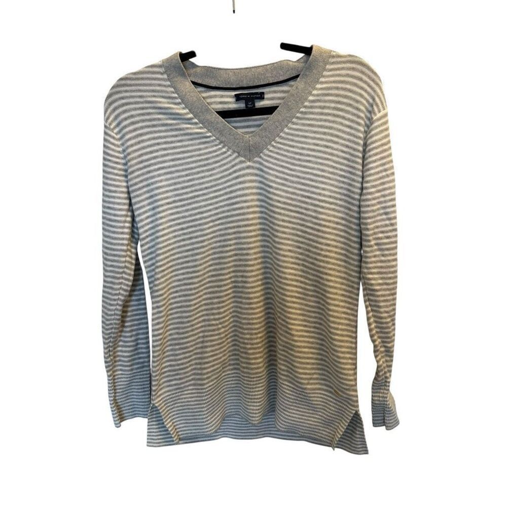 Tommy Hilfiger small white and gray striped sweater